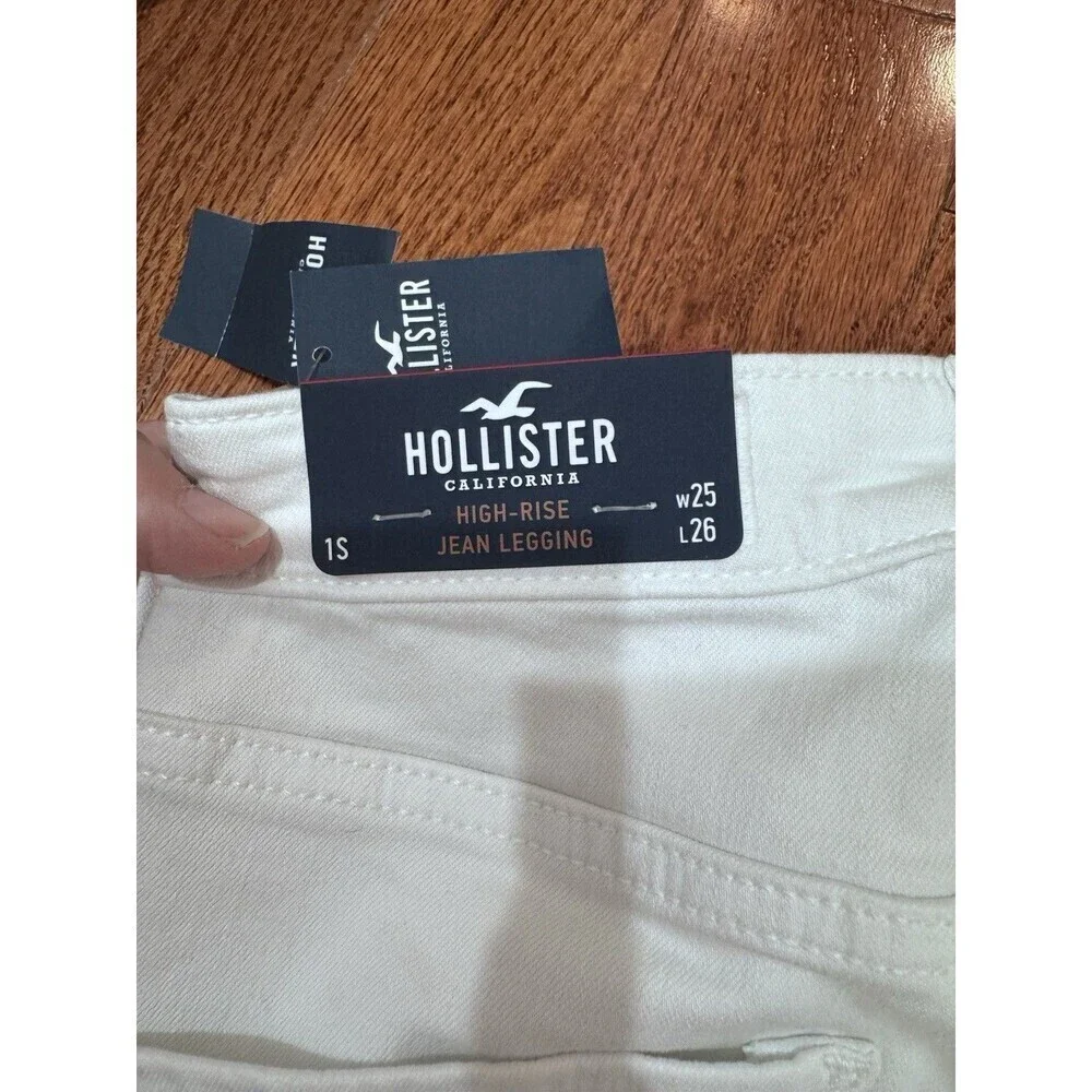 Hollister High Rise Jean Legging Stretch Jeans Women's 1S W25xL26 White Distress - Picture 6 of 6